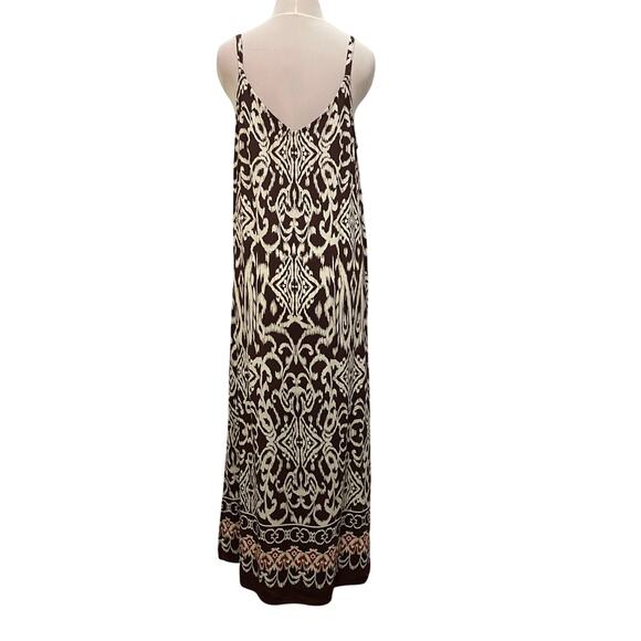 MSK Chocolate Brown Cream Sleeveless Maxi Dress MEDIUM Rayon Flowy Boho Hippie - Picture 4 of 6